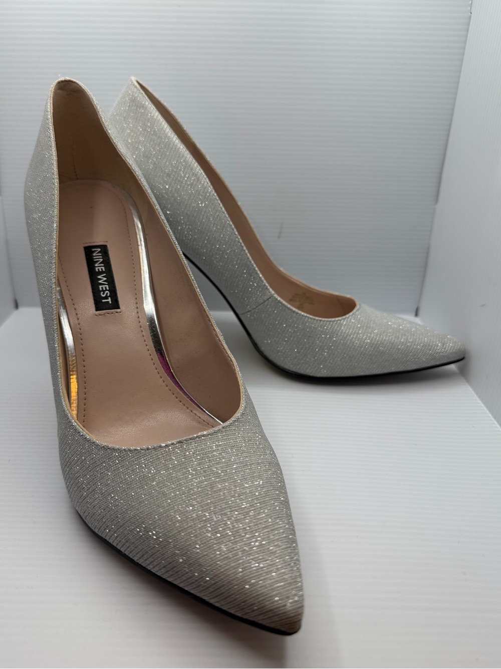 Nine West Silver Glitter Pointed Pumps